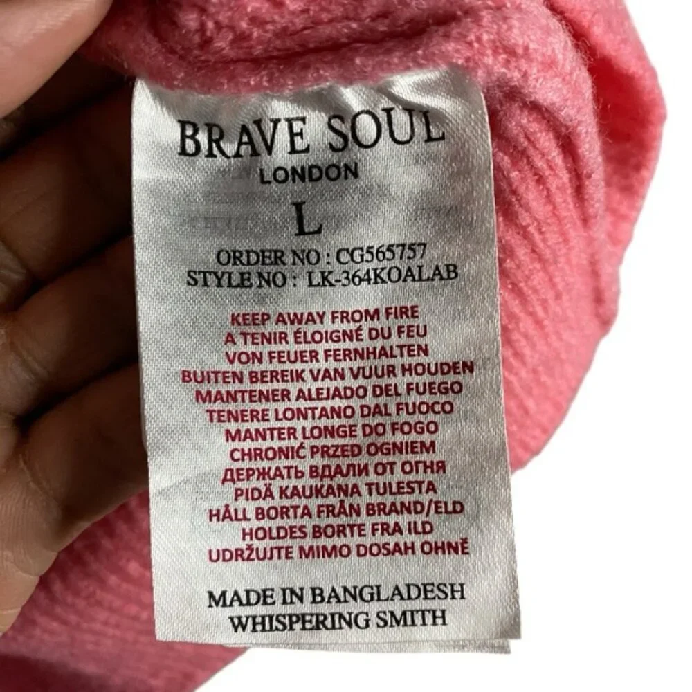 Brave Soul London Women's Pink Mock Neck Cozy Knit Sweater